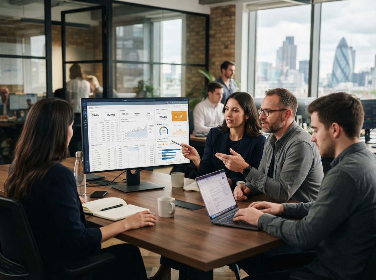 Crestvor team reviewing AI-driven market analysis data